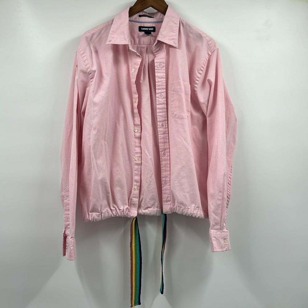 Land’s End Pink Sail Rigger Oxford with Rainbow Tie XL